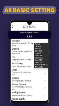 Descargar GFX tool for pubg new state Herramientas para Android captura de pantalla 3
